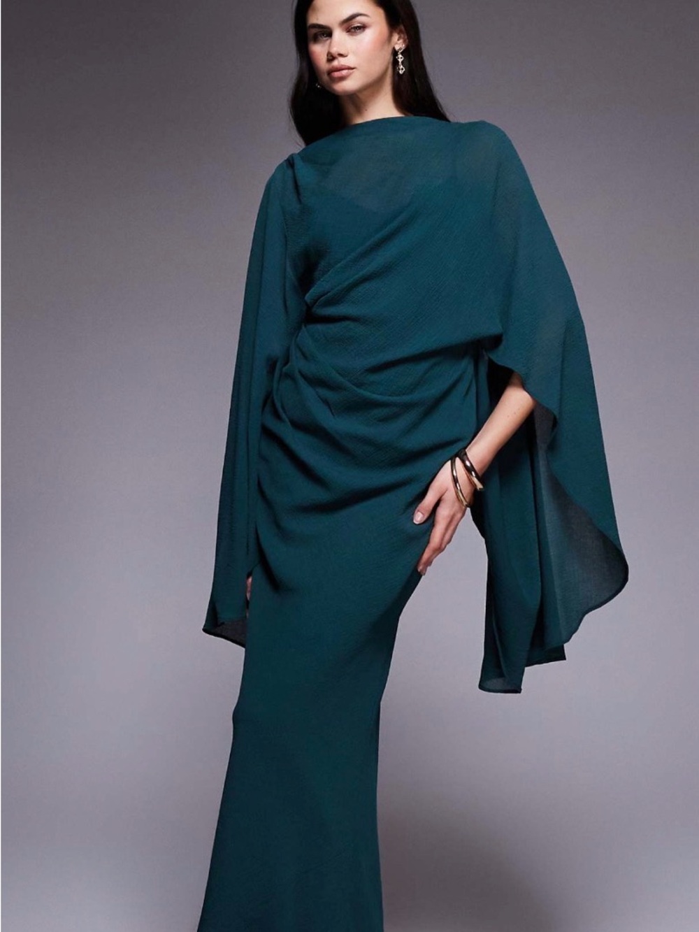 ASOS Teal Green Draped Long-Sleeve Gown
